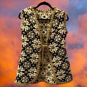 70s floral woven tapestry vest